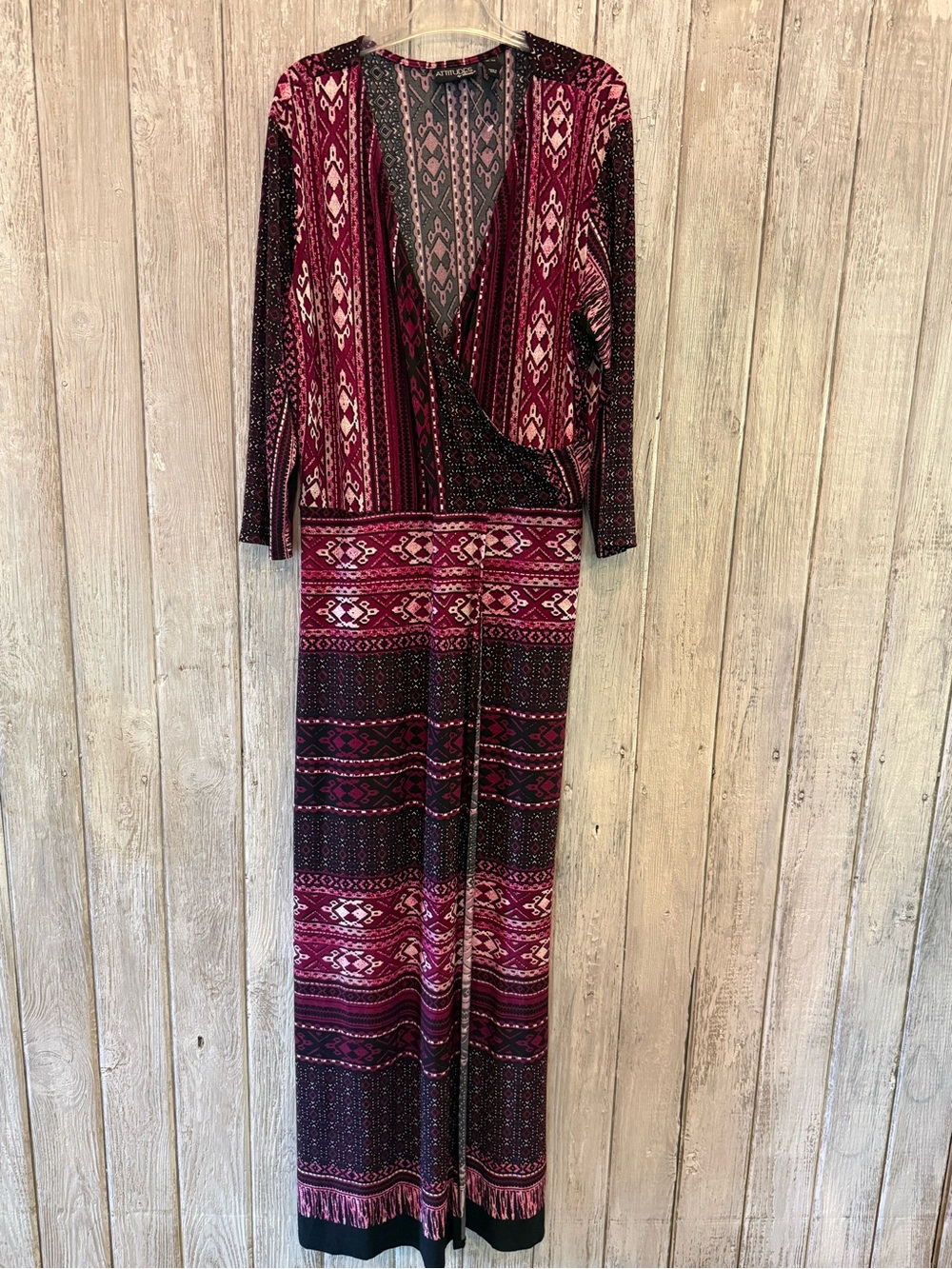 Women's Burgundy Patterned Wrap Dress